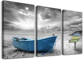 obraz-3-czesciowy-morze-plaza-lodz-pejzaz-mewa-40x90