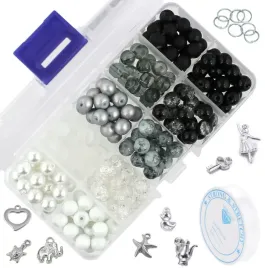 koraliki-szklane-biale-szare-czarne-8mm-zestaw-organizer-gumka-zawieszki