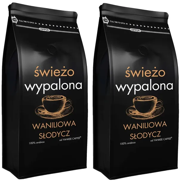 Kawa ziarnista 2x1kg ŚWIEŻO PALONA 100% Arabica smakowa WANILIOWA