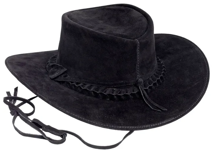 Kapelusz Skórzany Kowbojski Z Rzemykiem Skóra Cowboy Czarny L 57-58 cm