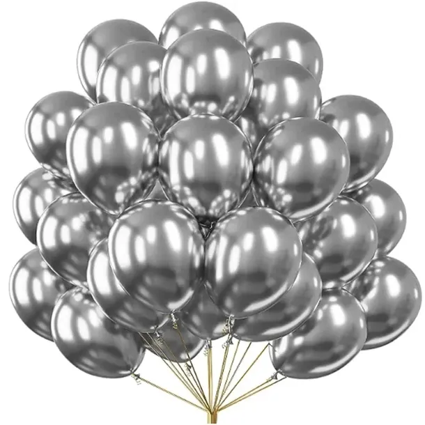 srebrne balony chrom shiny glossy gumowe 26 cm -100 szt