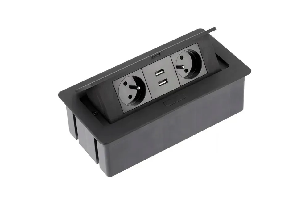 gniazdo-wpuszczane-w-blat-czarne-2xusb-kabel-stan-nowy