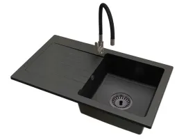kuchenny-zlewozmywak-jednokomorowy-leon-syfon-czarny-bateria-flex-gun-gray