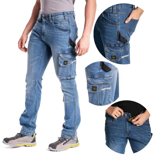 SPODNIE MĘSKIE JEANS BOJÓWKI ROBOCZE ELASTYCZNE MOCNE JEANSOWE RICA LEWIS