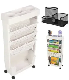 regal-na-kolkach-wozek-przybiurkowy-organizer-na-ksiazki-5-poziomow-bialy