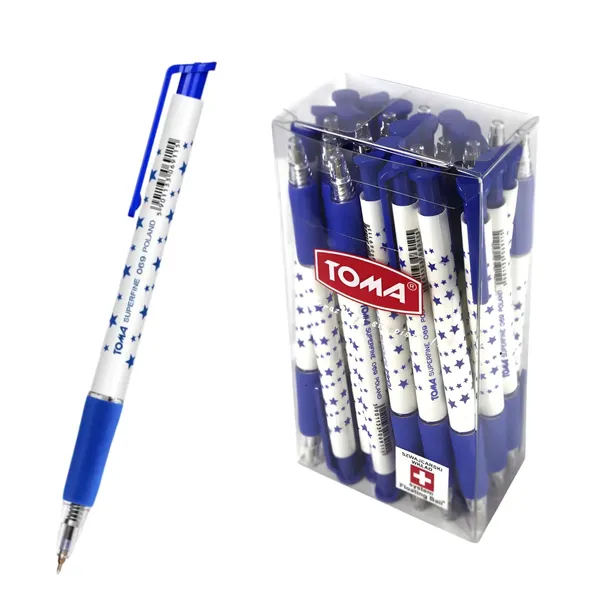 Długopis w gwiazdki TOMA 069 automatyczny superfine 0,5mm niebieski 2szt