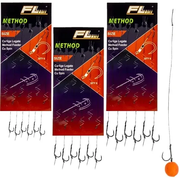 18szt HACZYKI METHOD FEEDER przypon plecionka Z IGŁĄ, 3 rozmiary 8,10,12
