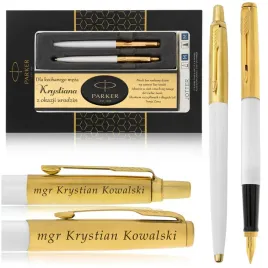 zestaw-prezentowy-parker-z-grawerem-bialy-pioro-dlugopis-24k-certyfikat