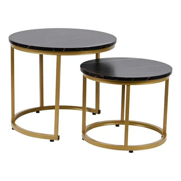 ZESTAW 2 STOLIKÓW KAWOWYCH GLAMOUR DO SALONU SK110MCZ MARMUR CZARNY FI53/43