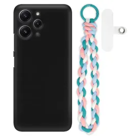 etui-do-xiaomi-redmi-12-4g-matowe-czarne-case-rozowo-morski-smycz-splot