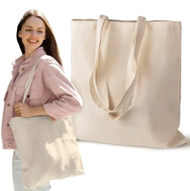 TORBA BAWEŁNIANA 38x42 cm ECRU 145g DŁUGI UCHWYT NA ZAKUPY EKOLOGICZNA