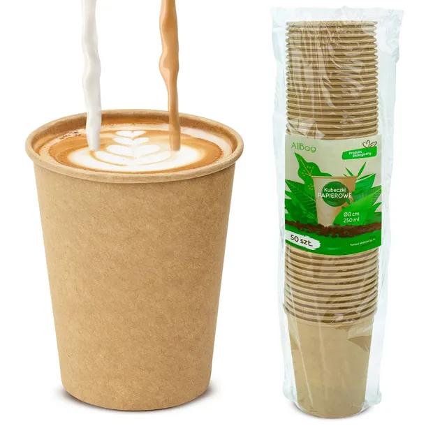 KUBKI PAPIEROWE 250ML DO KAWY NAPOJÓW KRAFT 50 SZT