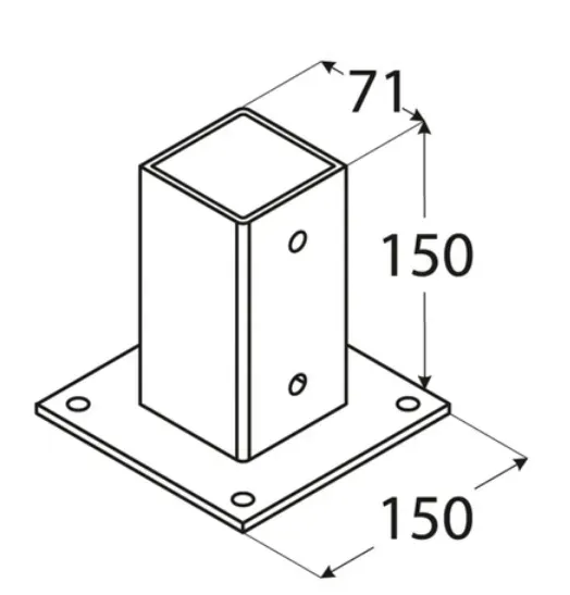 podstawa-slupa-przykrecana-do-betonu-psp70-71x150x2-kwadratowa-domax-stan-nowy