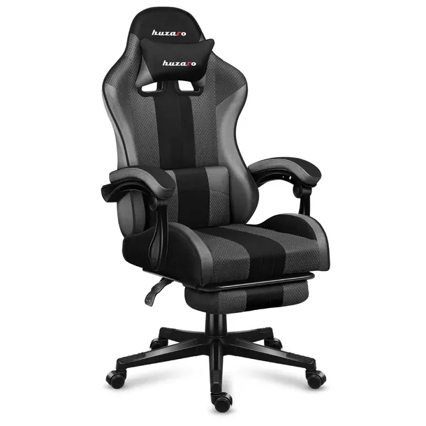 Fotel GAMINGOWY Obrotowy Gracza Z PODNÓŻKIEM Huzaro Force 4.7 Grey Mesh