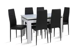 stol-bialy-80x120-160-i-6x-krzesla-czarne-ekoskora