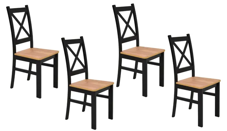 KRZESŁA KRZYŻAK 4 SZT. CZARNE + DĄB CRAFT