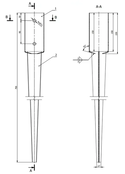 podstawa-slupa-wbijana-do-ziemi-kotwa-70x70x750-pergola-wspornik-stan-nowy-rodzaj-wbijane