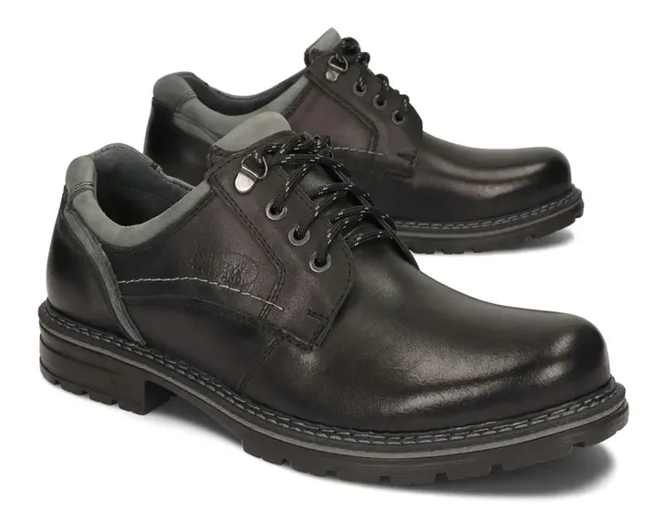 Buty Męskie Obuwie Trekkingowe Półbuty Skóra Naturalna 010 Czarny 43