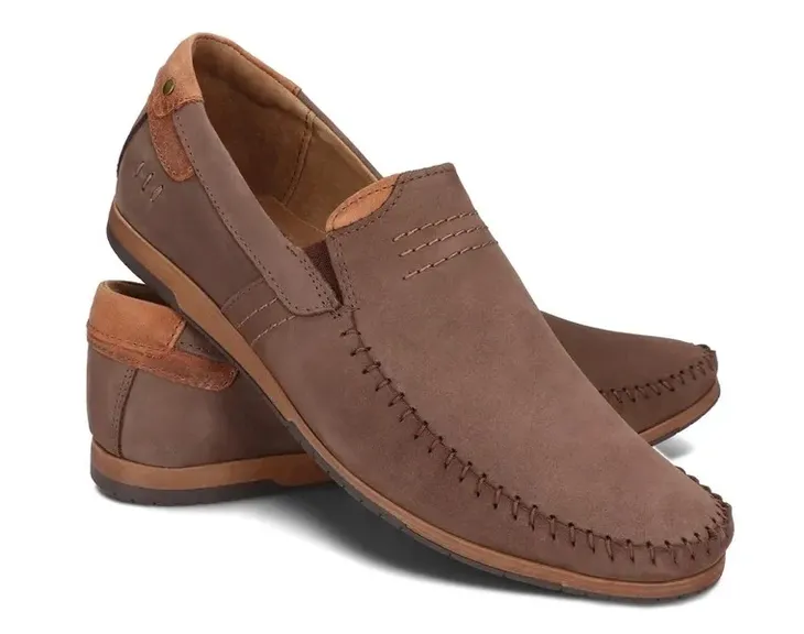Mokasyny Buty Męskie Wsuwane Casual Skóra Naturalna 876 Brązowy 49