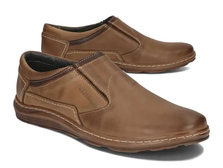 Mokasyny Męskie Buty Wsuwane Półbuty Skóra Naturalna 021G Brązowy 43