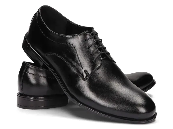 Buty Męskie Wizytowe Galowe Eleganckie Skóra Naturalna 322 Czarne 48
