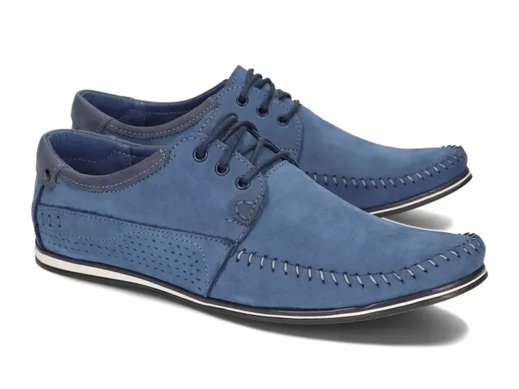 Buty Męskie Półbuty Obuwie Casual Skóra Naturalna Nubuk 875 Niebieskie 43