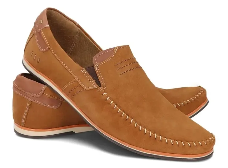 Mokasyny Buty Męskie Wsuwane Casual Skóra Naturalna Nubukowa 876R Camel 46