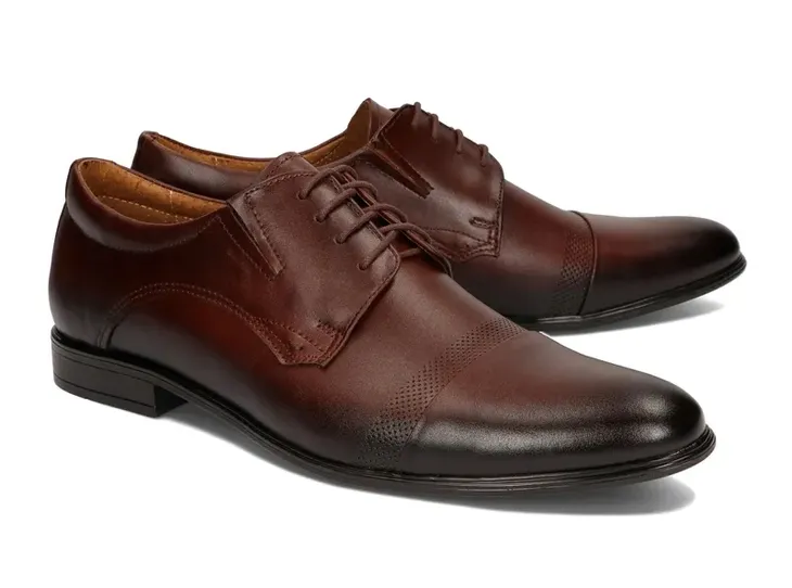 Buty Męskie Półbuty Wizytowe Eleganckie Skóra Naturalna 286 Ciemny Brąz 45