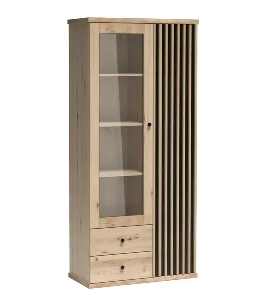 WITRYNA STOJĄCA 86,4 cm x 191 cm x 40,6 cm Do salonu Dąb Artisan Szklana