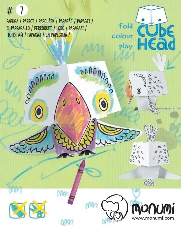 cube-head-papuga-zloz-i-pokoloruj