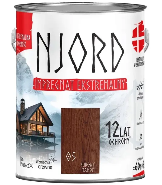 NJORD IMPREGNAT EKSTREMALNY DO DREWNA 12 LAT OCHRONY SUROWY MAHOŃ 5L