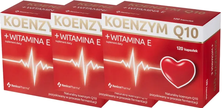 3 sztuki Koenzym Q10 + witamina E 120kaps. Xenico Bezpieczny dla diabetyków