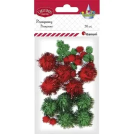 pompony-brokatowe-czerwone-zielone-30szt
