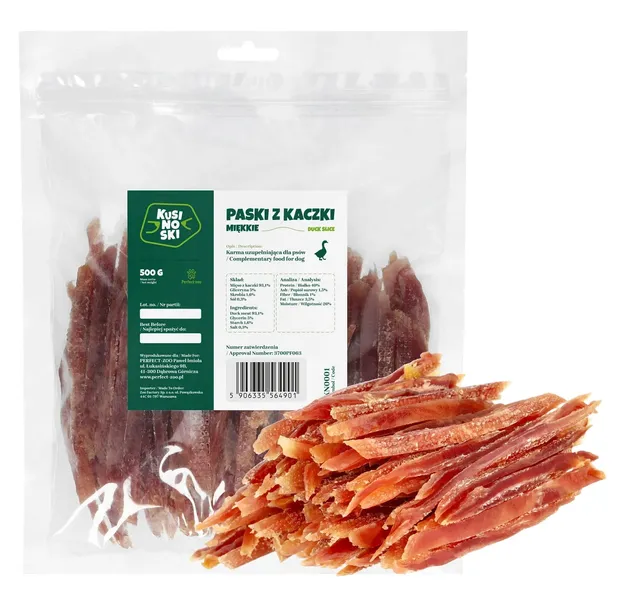 KUSINOSKI PASKI Z KACZKI MIĘKKIE PRZYSMAKI DLA PSA 500g