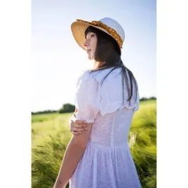 kapelusz-damski-kremowy-z-rozem-kokarda-w-groszki-sciete-rondo-regulacja