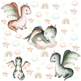 naklejki-dla-dzieci-dinozaury-zwierzeta-chmurki-gwiazdy-styl-boho-zestaw