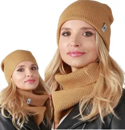 czapka-z-kominem-damski-komplet-zestaw-na-zime-w-prazki-tuba-karmel