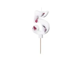 swieczka-urodzinowa-cyfra-5-biala-z-platkami-kwiatow-8-cm