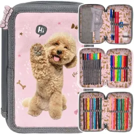 trzykomorowy-piornik-szkolny-z-wyposazeniem-paso-z-pieskiem-pies-maltipoo
