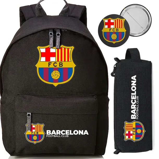 Zestaw do Szkoły Czarny Plecak + Piórnik + Pin FC BARCELONA Piłka Nożna
