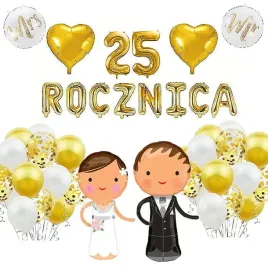 25-rocznica-slubu-balony-dekoracja-zestaw-zloty-34szt