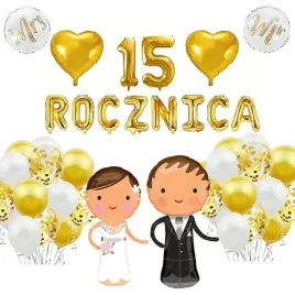 15-rocznica-slubu-balony-dekoracja-zestaw-zloty-34szt