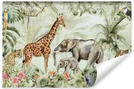 fototapeta-dziecieca-dzikie-zwierzeta-dzungla-liscie-kwiaty-natura-450x300