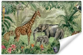 fototapeta-dziecieca-dzungla-dzikie-zwierzeta-liscie-kwiaty-natura-450x300