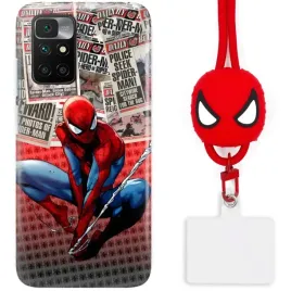 etui-do-xiaomi-redmi-10-sznurek-czerwony-pajak-spiderman-pajeczyna-wzory