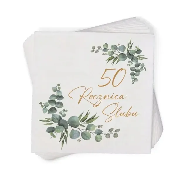 Serwetki na 50 ROCZNICĘ ŚLUBU Dekoracje Listki Złote Jubileusz Przyjęcie