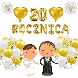20-rocznica-slubu-balony-dekoracja-zestaw-zloty-34szt