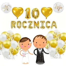 10-rocznica-slubu-balony-dekoracja-zestaw-zloty-34szt