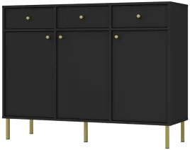 czarna-komoda-125-cm-avila-szeroka-drzwi-szuflady-proste-metal-nogi-uchwyty