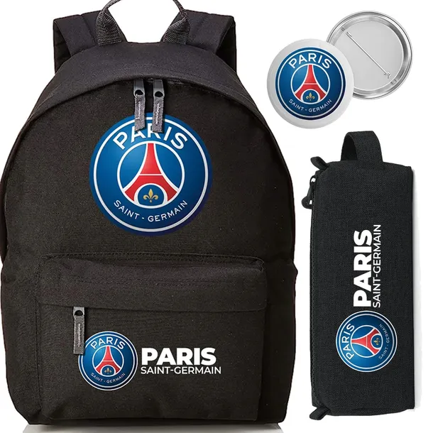 Zestaw do Szkoły Czarny Plecak + Piórnik + Pin PARIS SAINT GERMAIN Piłka